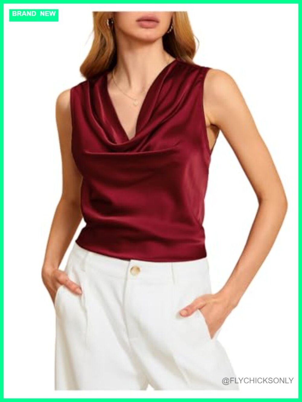Satin Cowl Neck Sleeveless Tank Top